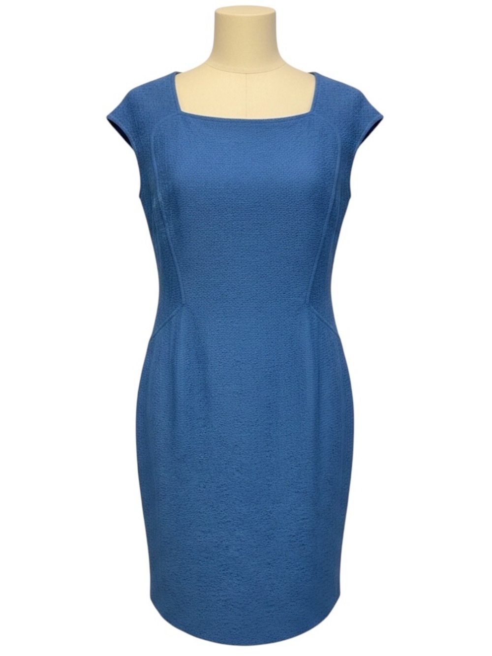 ST. JOHN CERULEAN BLUE CAP SLEEVED KNIT DRESS